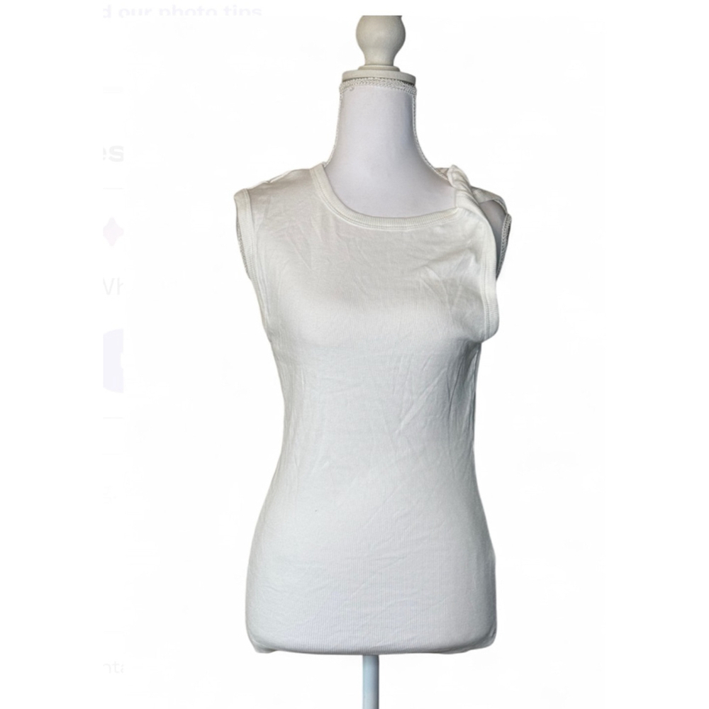 Topshop White Ribbed Asymmetric Sleeveless Tank Top NWT Size S